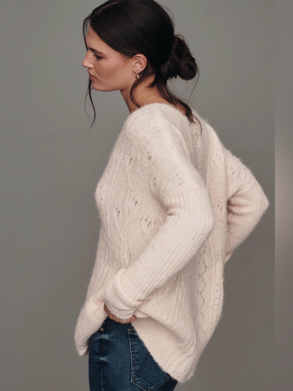 Anthropologie Long-Sleeve Pointelle Tulip Pink Sweater M  NWT